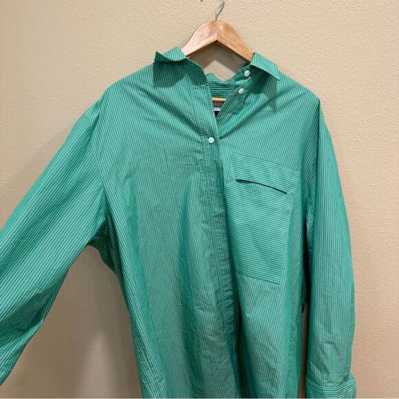 Nomia Green Striped Cotton Oversized Boyfriend Top 10 - Picture 15 of 15